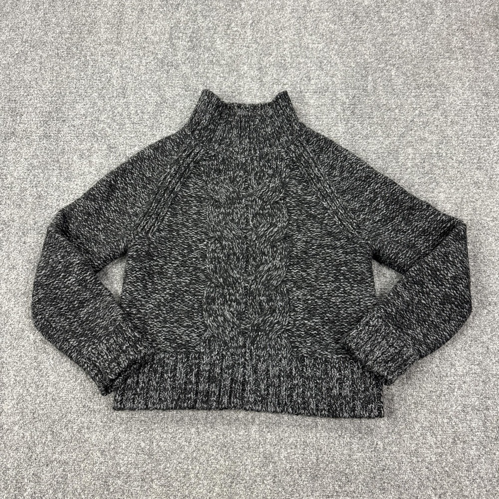 Banana Republic Sweater Womens Medium Gray Marled Cable Knit Mock Neck Pullover